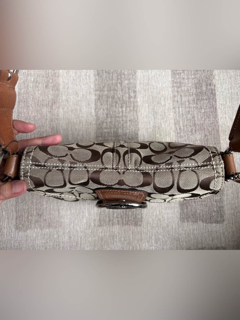 COACH Khaki Tan Brown Signature Jacquard Soho Buckle Flap Shoulder Bag F11860 - Picture 5 of 10